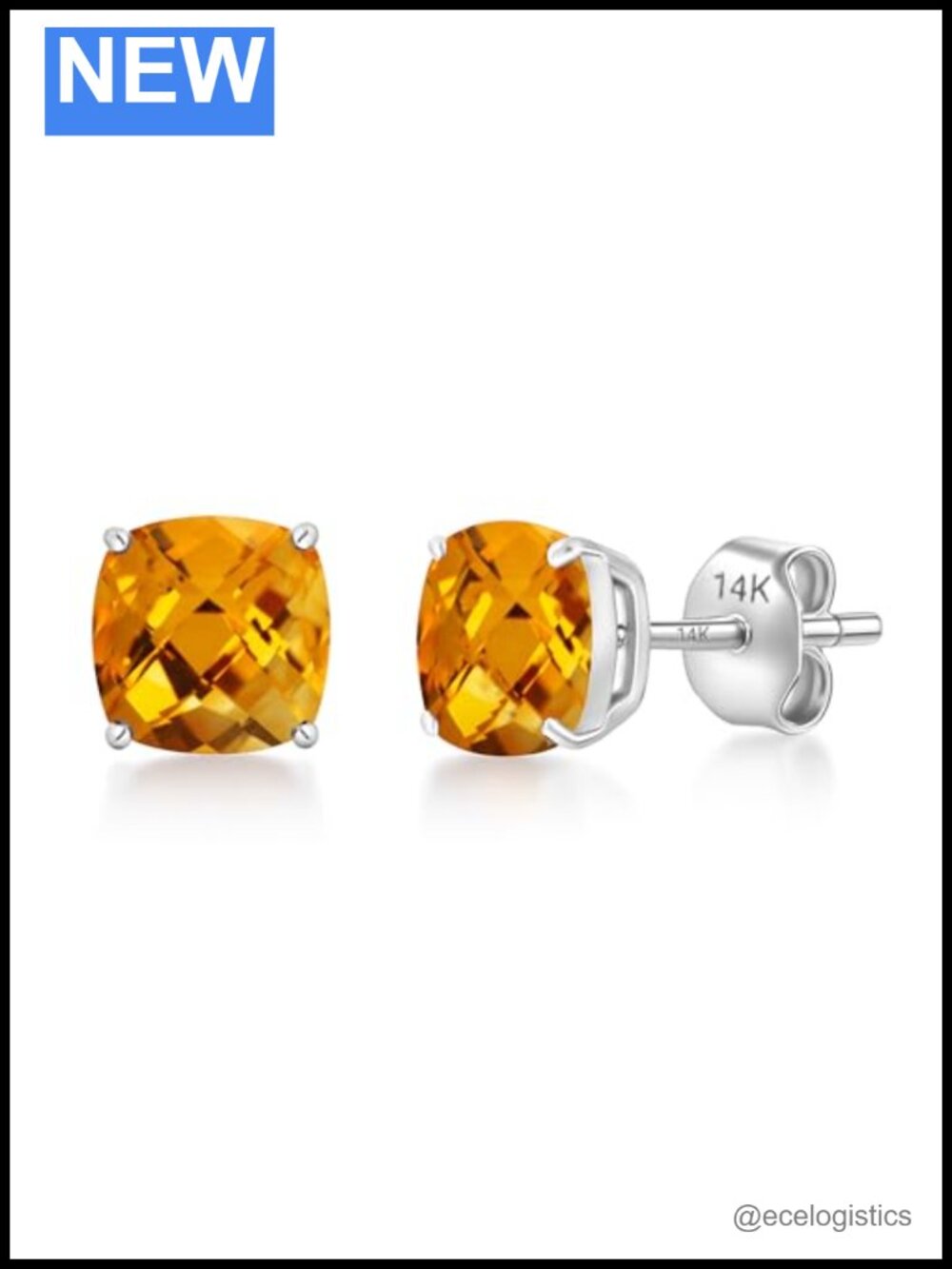 14K Gold 6MM Solitaire Cushion Cut Stud Gemstone Earrings
